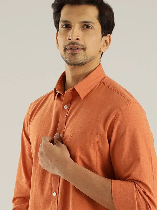 Indian Terrain Men Solid Orange Shirt